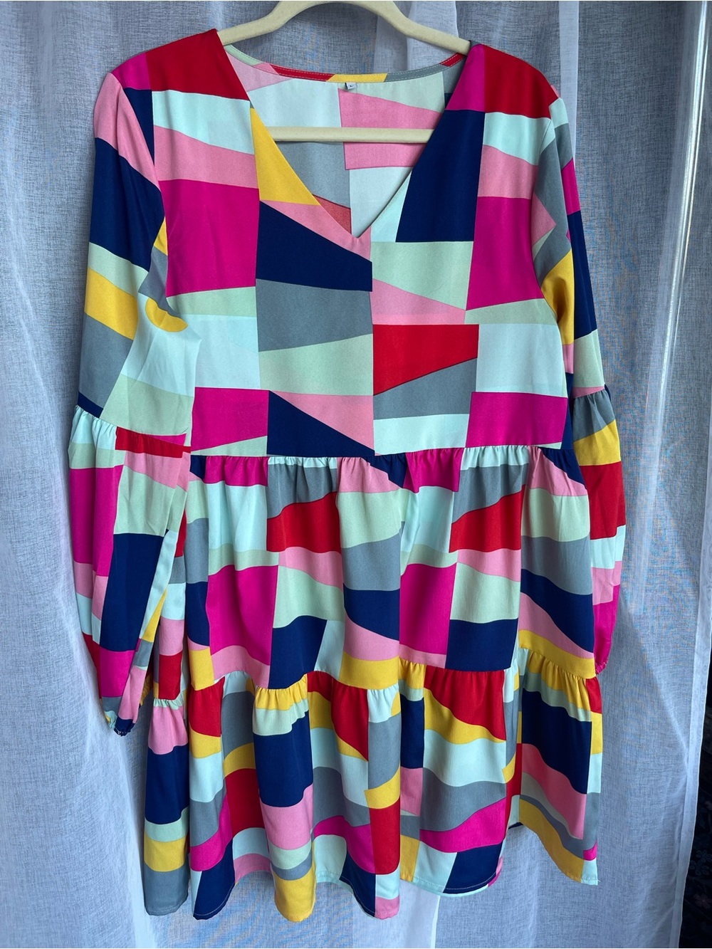 Women’s Colorblock Geometric Tiered Dress - Multicolor Large